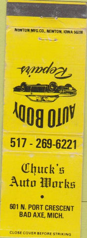 Matchbook Cover - Chuck's Auto Works Bad Axe MI auto body