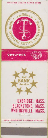 Matchbook Cover - Blackstone Valley National Bank Whitinsville MA Uxbridge