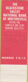 Matchbook Cover - Blackstone Valley National Bank Whitinsville MA Uxbridge