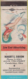 Matchbook Cover - Robert Gibson Mercury Match Cambridge OH pinup WORN