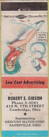 Matchbook Cover - Robert Gibson Mercury Match Cambridge OH pinup WORN