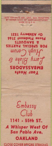 Matchbook Cover - Embassy Club Oakland CA WORN