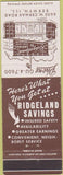 Matchbook Cover - Ridgeland Savings Bank Berwyn IL