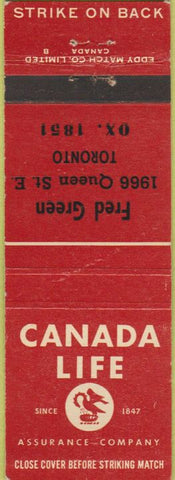 Matchbook Cover - Canada Life Insurance Toronto ON