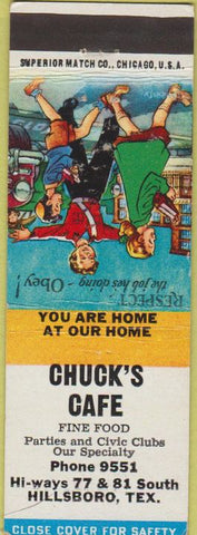 Matchbook Cover - Chuck's Cafe Hillsboro TX