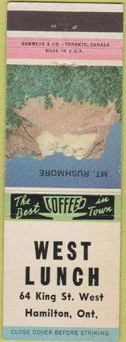 Matchbook Cover - West Lunch Hamilton ON