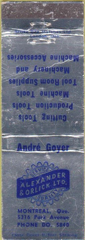 Matchbook Cover - Alexander Orlick Tld Montreal QC Cutting machine tools