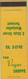 Matchbook Cover - Vouge Shoppe Montpelier VT