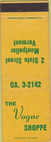 Matchbook Cover - Vouge Shoppe Montpelier VT