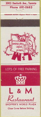 Matchbook Cover - L and M Restaurant Toronto ON