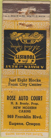 Matchbook Cover - Rose Auto Court Eugene OR WORN