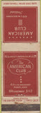 Matchbook Cover - American Club Portland OR WORN