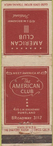 Matchbook Cover - American Club Portland OR WORN