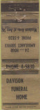 Matchbook Cover - Davison Funeral Home NO TOWN WORN
