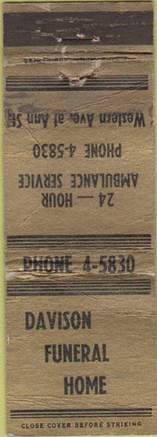 Matchbook Cover - Davison Funeral Home NO TOWN WORN