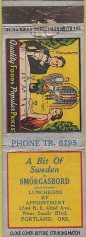 Matchbook Cover - Bit of Sweden Smorgasbord Portland OR
