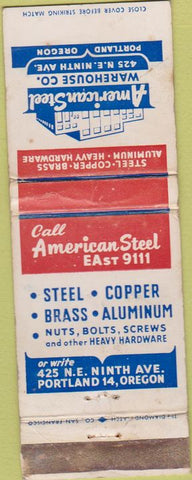 Matchbook Cover - American Steel Warehouse Portland OR WEAR