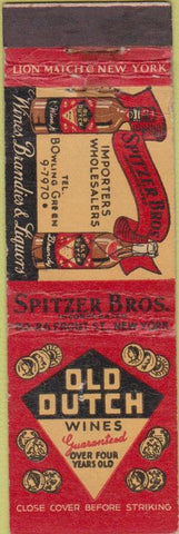Matchbook Cover - Old Dutch Wines Spitzer Bros