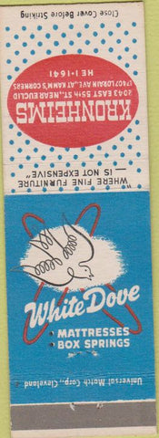 Matchbook Cover - White Doze Matresses Kronheims  Cleveland OH