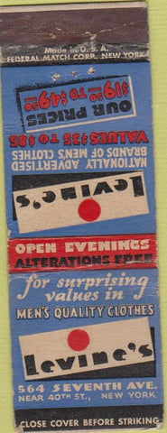 Matchbook Cover - Levine's New York City Men's clothes WEAR