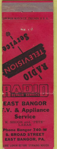 Matchbook Cover - East Bangor TV Appliance PA