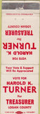 Matchbook Cover - Harold K turner Treasurer Logan County