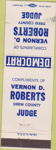 Matchbook Cover - Vernon D Roberts Judge Drew County Monticello AR WEAR