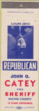 Matchbook Cover - John Catey Sheriff Wayne County Richmond IN