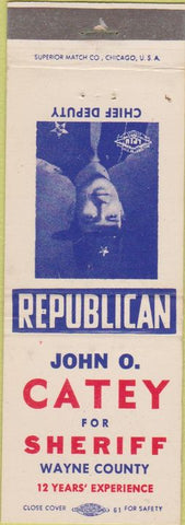 Matchbook Cover - John Catey Sheriff Wayne County Richmond IN