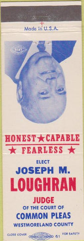 Matchbook Cover - Joseph Loughran Judge Westmoreland County PA