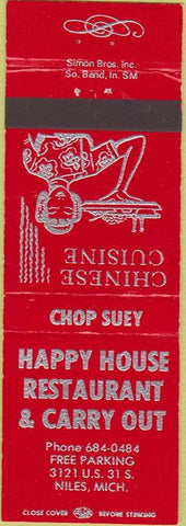 Matchbook Cover - Happy House Restaurant Niles MI Chinese Food