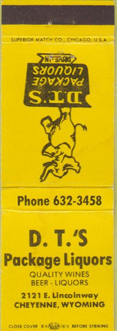 Matchbook Cover - DT's Package Liquors Cheyenne WY
