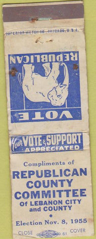Matchbook Cover - Republican County Committee Lebanon City OR? POOR
