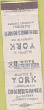 Matchbook Cover - Marvin York Commissioner Lawrence County Mitchell IN