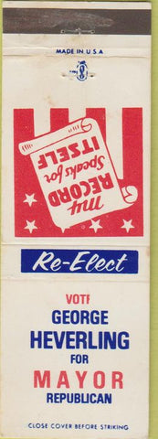 Matchbook Cover - George Heverling Mayor Republican Lebanon PA WEAR