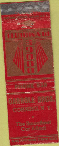Matchbook Cover - Carroll Bros Corning NY Dodge Plymouth WORN