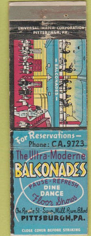 Matchbook Cover - Balconades Restaurant Pittsburg PA WORN