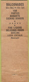 Matchbook Cover - Balconades Restaurant Pittsburg PA WORN
