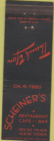 Matchbook Cover - Scheiner's Restaurant New York City