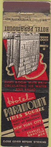 Matchbook Cover - Hotel Paramount New York City Times Square