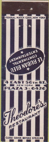 Matchbook Cover - Theodore's Restaurant New York City