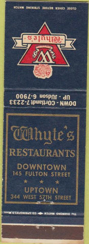 Matchbook Cover - Whyte's Restaurants New York City