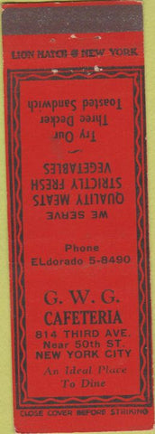 Matchbook Cover - GWG Cafeteria New York City