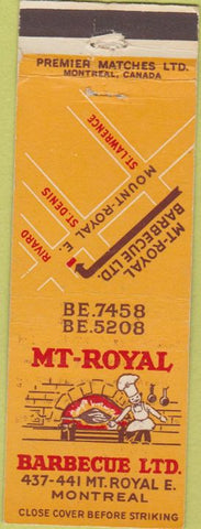 Matchbook Cover - Mount Royal BBQ Montreal QC