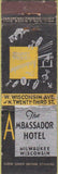 Matchbook Cover - Ambassador Hotel Milwaukee WI feature WEAR
