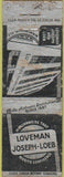 Matchbook Cover - Loveman Joseph Loeb  Birmingham AL Star Match POOR