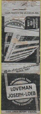 Matchbook Cover - Loveman Joseph Loeb  Birmingham AL Star Match POOR