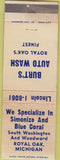 Matchbook Cover - Burt's Auto Wash Car Wash Royal Oak MI