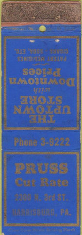 Matchbook Cover - Pruss Cut Rate Drugs Harrisburg PA WEAR