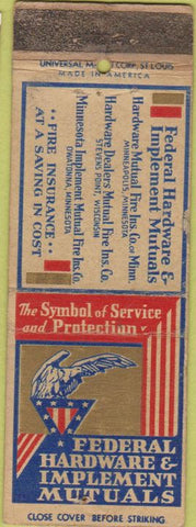 Matchbook Cover - Federal Harware Implement Mutual Insurance WORN